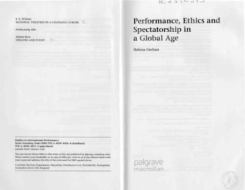 Tapa de Performance, ethics and spectatorship in a global age