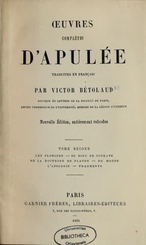 Tapa de Oeuvres complètes d'Apulée