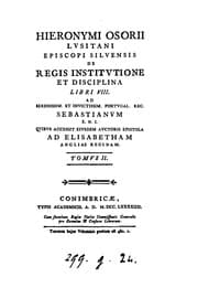 Tapa de Hieronymi Osorii ... de regis institutione et disciplina libr viii. Accessit eiusdem auctoris ..