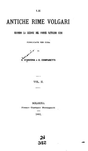Tapa de Le antiche rime volgari