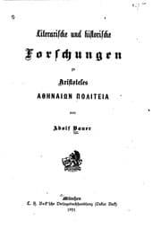 Tapa de Literarische und historische Forschungen zu Aristoteles Athenanion POLITEIA