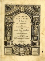 Tapa de Imprese illustri di diuersi, coi discorsi di Camillo Camilli, et con le figure intagliate in rame di Girolamo Porro Padouano ...