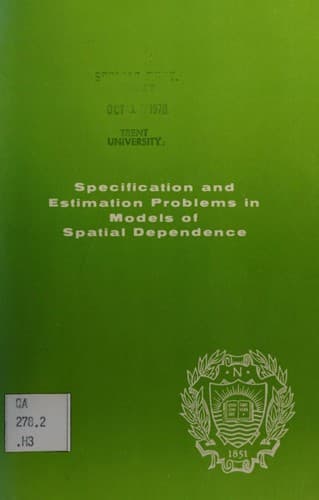 Tapa de Specification and estimation problems in models of spatial dependence