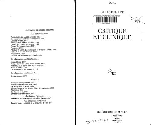 Tapa de Critique et clinique