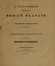 Tapa de Oratio pro Cn. Plancio ad optumorum codicum fidem emendauit et interpretationibus tum aliorum tum suis explanauit Eduardus Wunderus