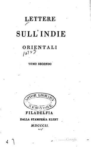 Tapa de Lettere sull' Inde Orientali.