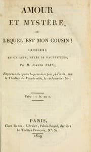 Tapa de Amour et mystère, ou, Lequel est mon cousin? Comédie en un acte, m̂elée de vaudevilles