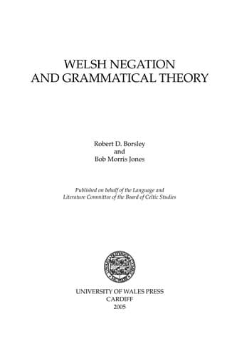 Tapa de WELSH NEGATION AND GRAMMATICAL THEORY.