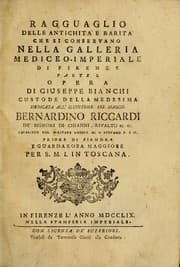 Tapa de Ragguaglio delle antichità e rarità che si conservano nella Galleria mediceo-imperiale di Firenze