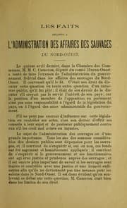 Tapa de Faits relatifs a l'administration des affaires des sauvages au Nord-ouest