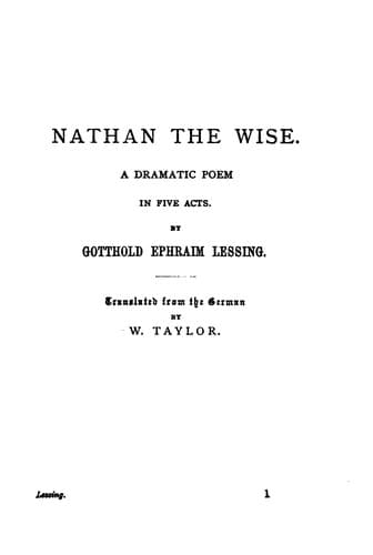 Tapa de Nathan the Wise: A Dramatic Poem in Five Acts