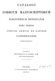 Tapa de Catalogi codicum manuscriptorum Bibliothecae Bodleianae pars tertia codices graecos et latinos Canonicianos complectens