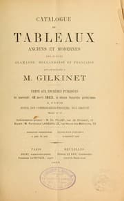 Tapa de Catalogue de tableaux anciens et modernes des écoles flamande, hollandaise et française appartenant à M. Gilkinet