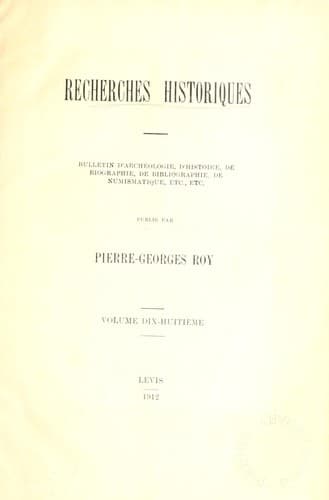Tapa de Recherches historiques