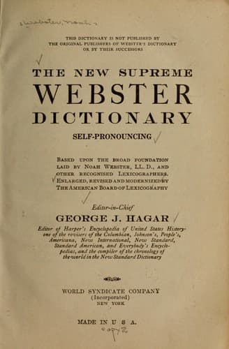 Tapa de The new supreme Webster dictionary, self-pronouncing