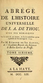 Tapa de Abrégé de l'Histoire Universelle de J.A. de Thou