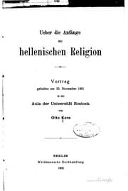 Tapa de Ueber die Anfänge der hellenishcen Religion