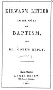 Tapa de Kirwan's letter to Dr. Côte on baptism