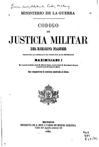 Tapa de Código de Justicia Militar del Ejército francés