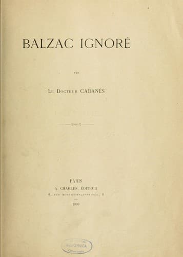 Tapa de Balzac ignoré