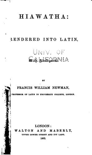 Tapa de Hiawatha: rendered into Latin, with abridgment
