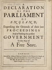 Tapa de A declaration of the Parliament of England, expressing the grounds of their late proceedings, and of setling the present government in the way of a free state