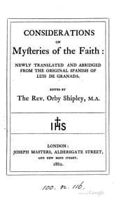 Tapa de Considerations On Mysteries Of The Faith