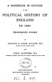 Tapa de A handbook in outline of the political history of England, by A.H.D. Acland and C. Ransome