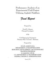 Tapa de Performance analysis of an experimental field project utilizing asphalt modifiers