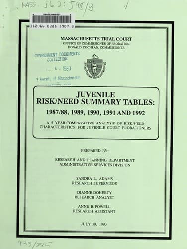 Tapa de Juvenile risk/need summary tables