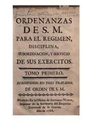 Tapa de Ordenanzas de S.M. para el regimen, disciplina, subordinacion, y servicio de sus exercitos ..