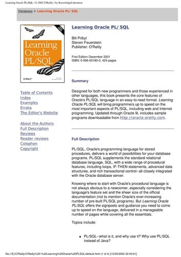Tapa de Learning Oracle PL/SQL