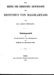 Tapa de Zur Kritik der roemischen Archaeologie des Dionysius von Halikarnass