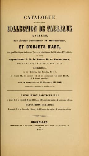 Tapa de Catalogue de la belle et riche collection de tableaux anciens, ... appartenant à M. le Comte R. de Cornélissen