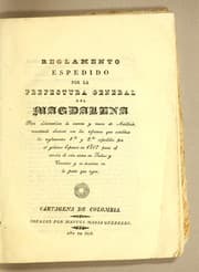 Tapa de Reglamento espedido por la Prefectura General del Magdalena para sistematizar la cuenta y razon de artilleria