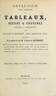 Tapa de Catalogue d'une collection de tableaux, dessins & gravures anciens & modernes des écoles flamande, hollandaise, etc. provenant de la galerie de feu Mr. le Baron de Lockhorst