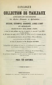 Tapa de Catalogue de la belle collection de tableaux anciens et modernes des ecoles flamande et hollandaise et des dessins, estampes, gravures, livres d'art et médailles délaissés par feu Mlle. Dusart