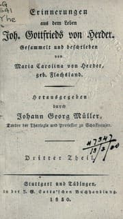 Tapa de Erinnerungen aus dem Lében Joh. Gottfrieds von Herder
