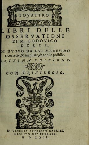 Tapa de I qvattro libri delle osservationi