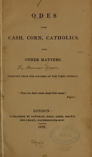 Tapa de Odes upon cash, corn, Catholics, and other matters
