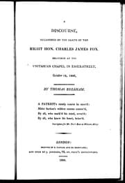 Tapa de A discourse occasioned by the death of the Right Hon. Charles James Fox