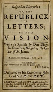 Tapa de Respublica literaria: or, The republick of letters; being a vision