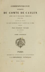 Tapa de Correspondance inedite du comte de Caylus avec le P. Paciaudi, theatin (1757-1765) suivie de celles de l'abbe Barthelemy et de P. Mariette avec le meme
