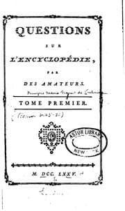 Tapa de Questions sur l'Encyclopedie: distribuées en forme de dictionnaire. Par des ..