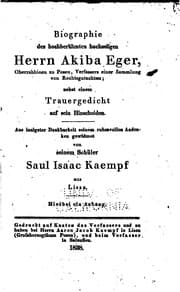 Tapa de Biographie des hochberühmten hochseligen Herrn Akiba Eger...: Nebst einem ..