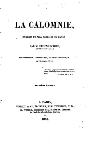 Tapa de La calomnie: comédie en cinq actes et en prose