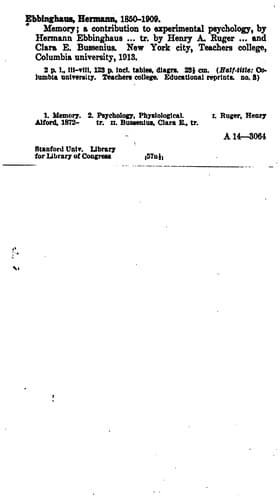 Tapa de Memory: A Contribution to Experimental Psychology