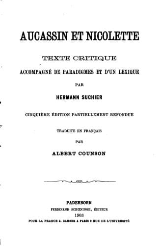 Tapa de Aucassin Et Nicolette: Texte Critique