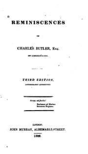 Tapa de Reminiscences of Charles Butler, Esq., of Lincoln's-Inn