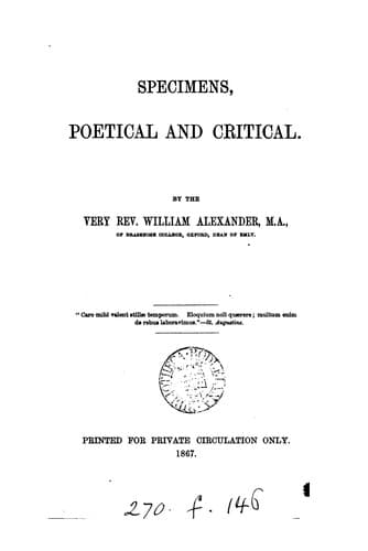Tapa de Specimens, poetical and critical